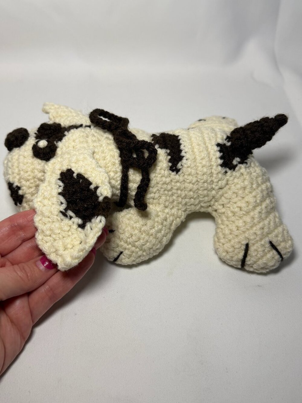 Handmade Crochet Pound Puppy Dog Amigurumi Cream & Brown Spots Floppy Ears New - Picture 3 of 8